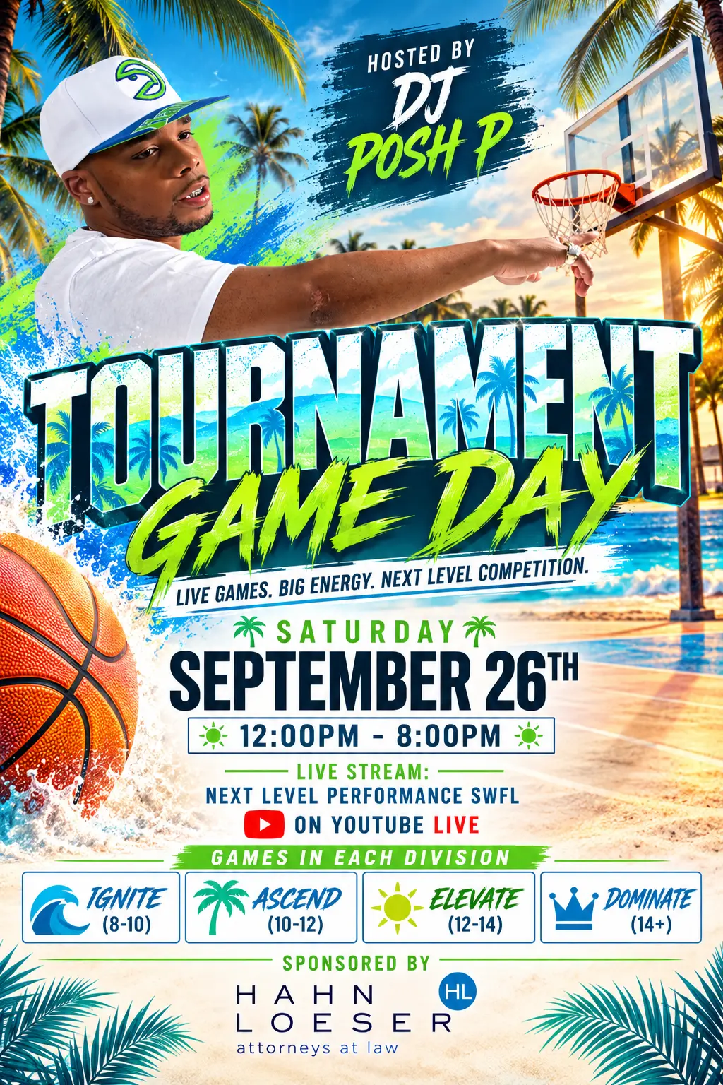 Tournament Game Day — September 26 event flyer featuring DJ Posh P